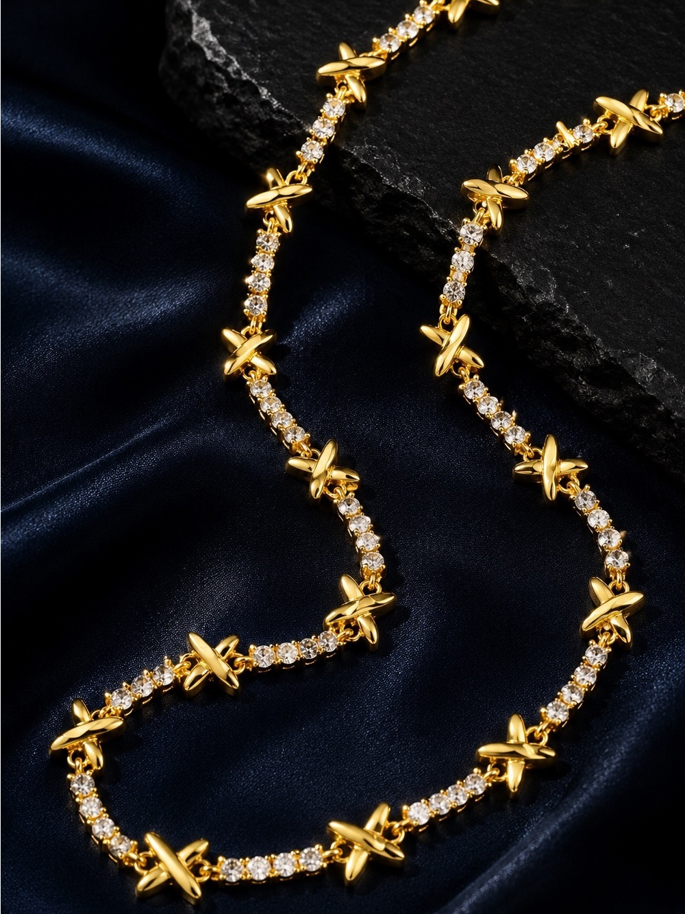 Gold Crystal X-Link Necklace - Picture 2 of 6